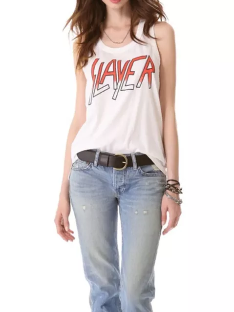 Slayer logo on a white tank top by Chaser Brand 80's Metal Band Tee