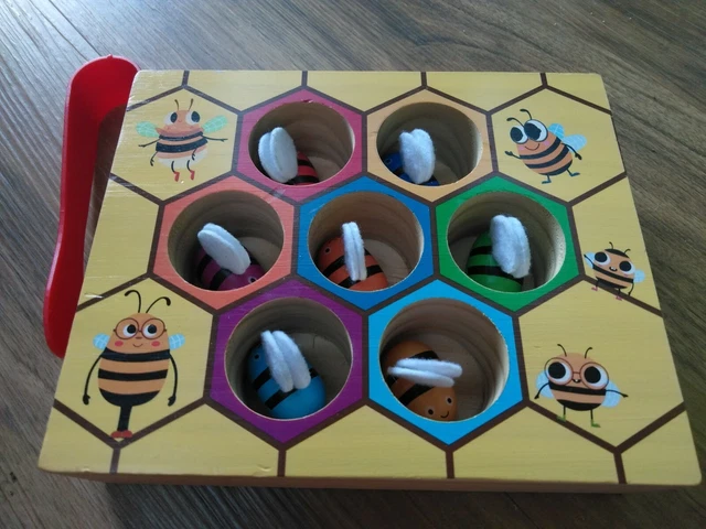 WOODEN BEE MATCHING colour Game Fine Motor Skill Toy, Montessori Color ...