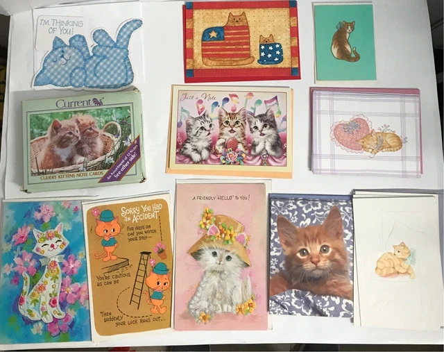 Vintage Kitty Cat Notecards Lot 30 Assorted, Current, Hallmark, Blank & Greeting