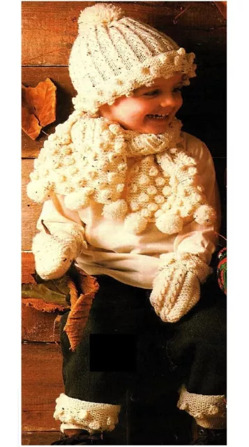 Knitting pattern in DK. Aran style Hat scarf mitts socks for baby boy or girl.