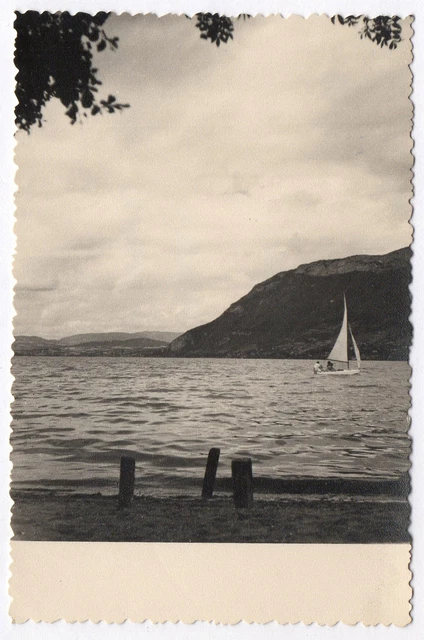 PHOTO ANCIENNE Massif du Mont Blanc 1950 Montagne Annecy Haute Savoie Lac Bateau