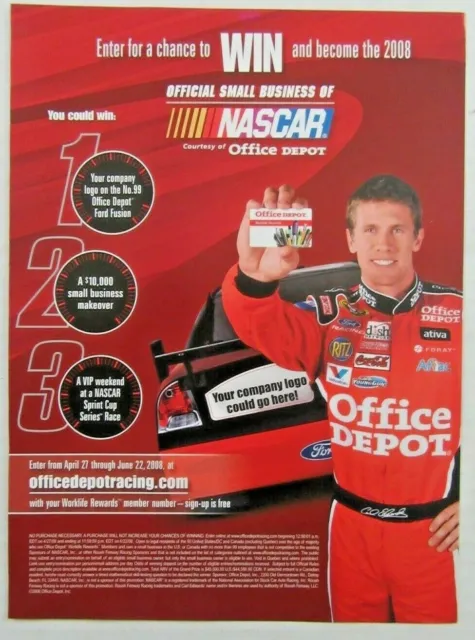 2008 OFFICE DEPOT Racing NASCAR Driver CARL EDWARDS Magazine Ad