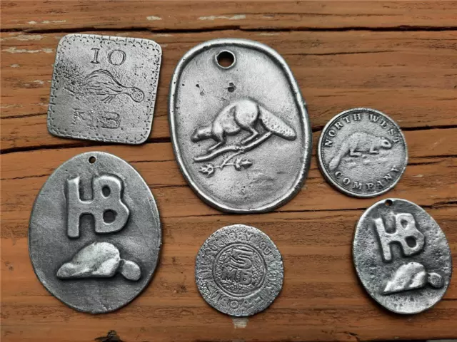 Lot Of Canada Hudson Bay Pendants 5 & 10 Mb Made Beaver Coins Fur Trade Token