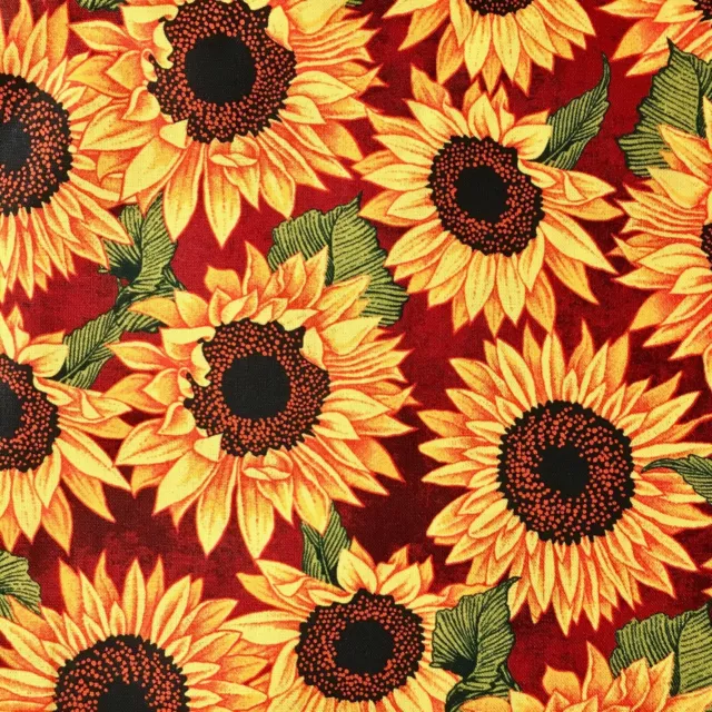 Sunflowers Packed on Red Sewing Quilting Cotton Fabric 1/2 Yard
