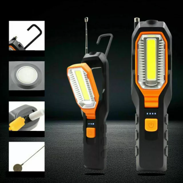 LED COB USB Rechargeable Work Light Magnetic Torch Car Garage Inspection Lamp
