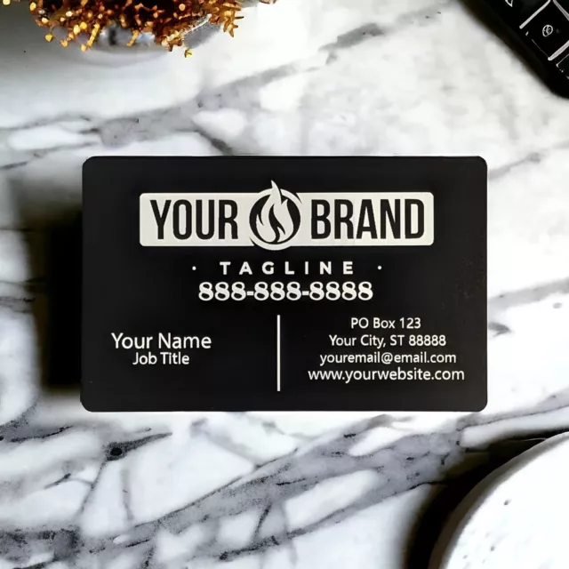 100 Custom Engraved Single Sided Gloss Black Metal Business Cards