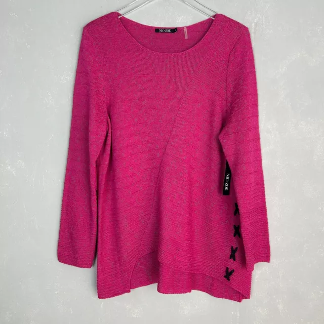 Nic + Zoe size XL pink sweater asymmetrical hem side cross stitch NWT