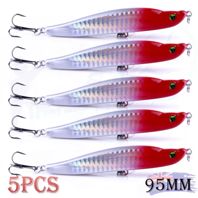 5x Pencil Stickbait Fishing Lure 95mm 16g Lures Stick Bait Popper GT Tuna Bass