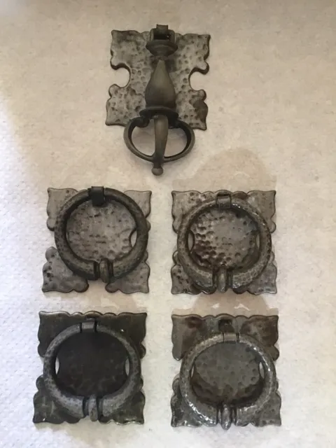 Set Of Five Gray Faded Brass Drawer Wardrobe Cabinet Pull Vintage