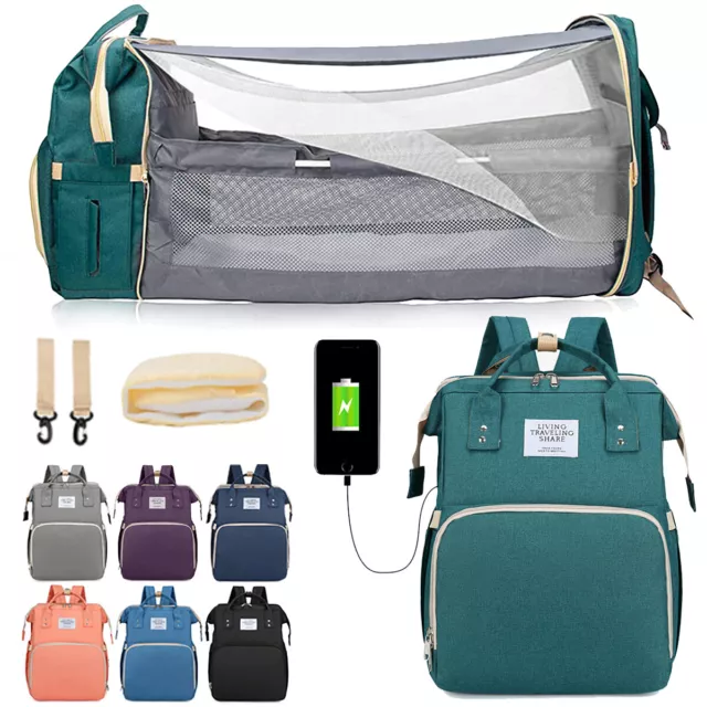 Large Changing Baby Mummy Diaper Bag Maternity Nappy Crib Backpack Bed Folding