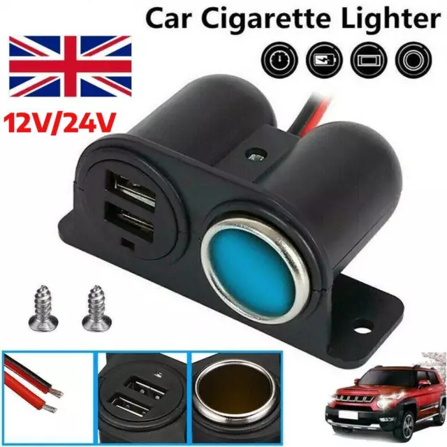 12V/24V Car Cigarette Lighter Socket Splitter Charger Power Adapter Two USB Port