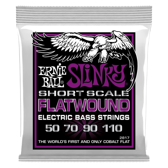 Ernie Ball 2817 Power Slinky Flatwound Short Scale Electric Bass Strings, (50...