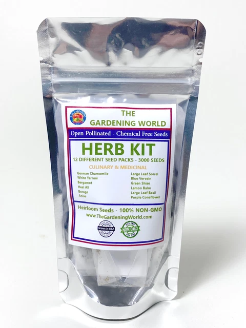 12 Pack Medicinal & Culinary Herb Seeds Kit 1200 Seeds