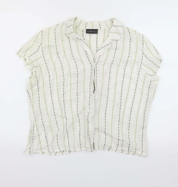 Alex & Co Damen weiß gestreift Baumwolle Basic geknöpft Größe 18 Kragen