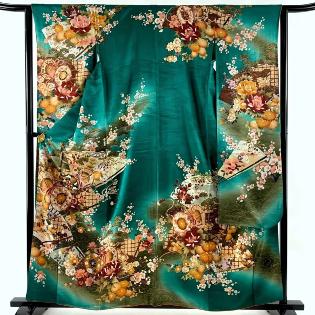 Japanese kimono SILK"FURISODE" long sleeves, L64"...2935