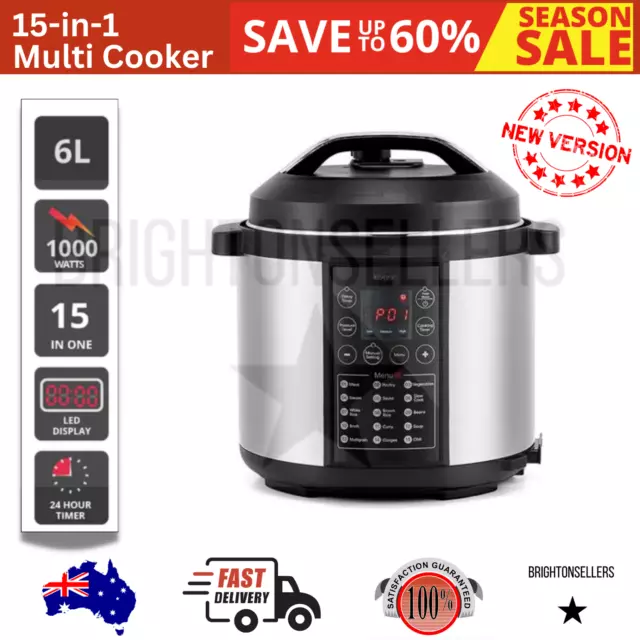 Kogan 6L Electric Pressure Cooker Slow Cook Non Stick Pot Multicooker Keep Warm