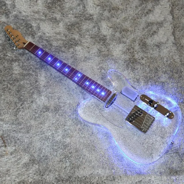 quality acrylic electric guitar maple neck acrylic body built in blue light