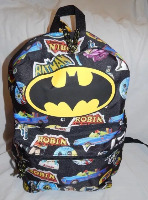 Backpack Batman & Robin School Book Bag Vintage Black NEW Purse Tote Batmobile
