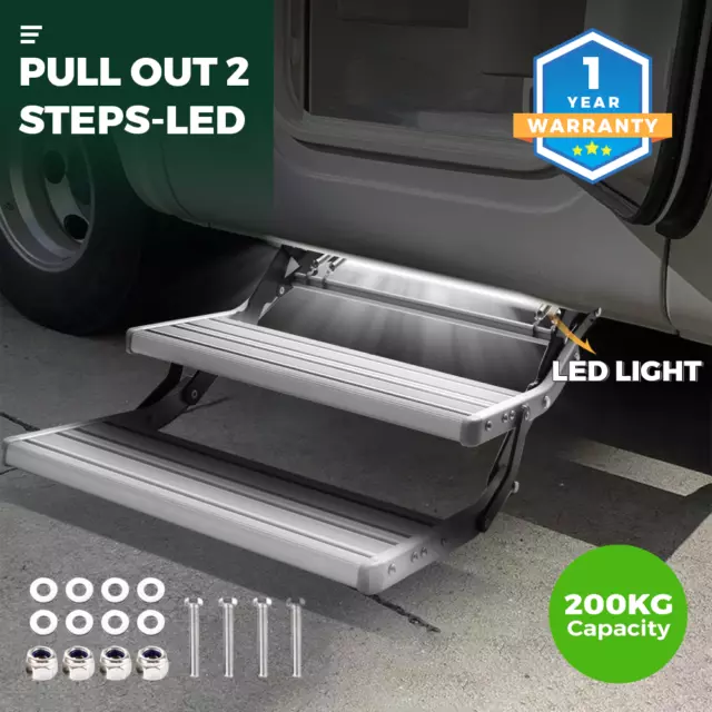 Caravan Double Steps LED Aluminium Pull Out FoldingCamper Trailer Motorhome RV