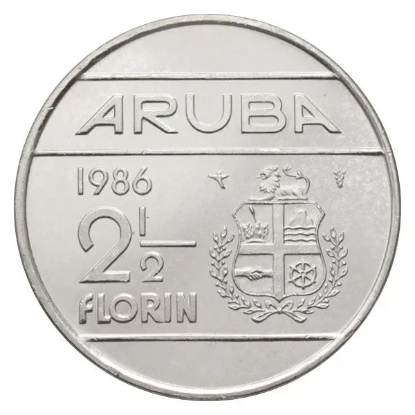 Aruba 2 1/2 Florin Beatrix Queen Of Netherlands 1986 Unc