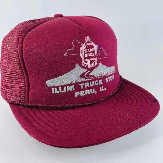 Sapp Bros Illini Truck Stop Peru IL Mesh Snapback Trucker Hat Cap VTG