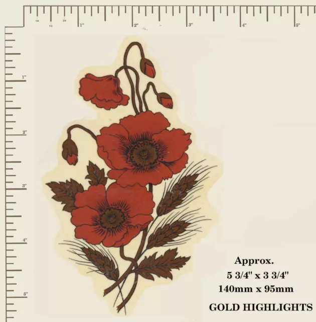 CERAMIC DECAL Waterslide RED POPPY - GOLD HIGHLIGHTS Flower Floral C41