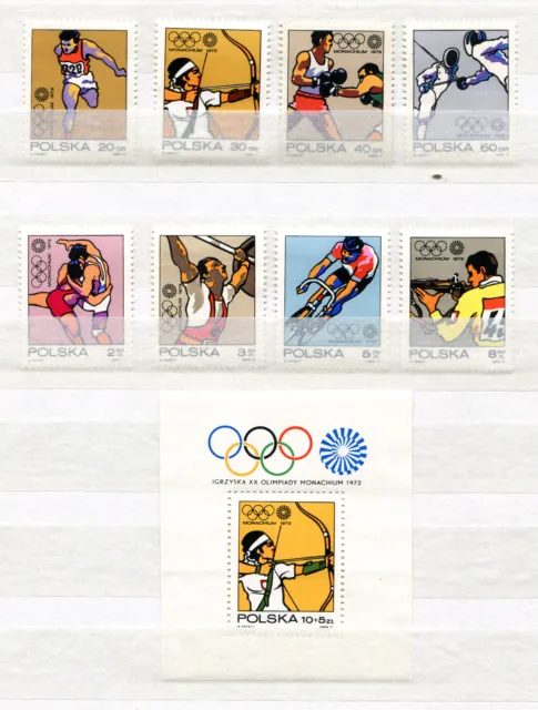 Briefmarken, Polen, Kpl Satz, Fi.2002-09+Block 44, Olympische Spiele ,1972,postf