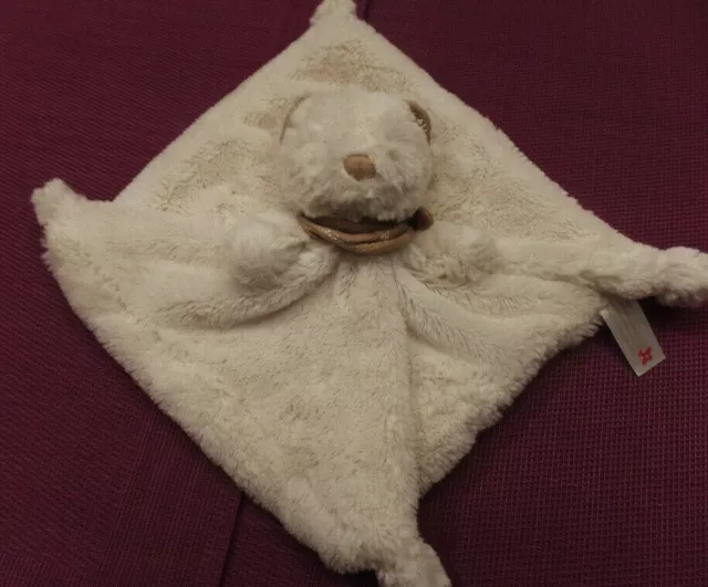 B6G / doudou ours plat blanc bandana marron clair NICOTOY SIMBA
