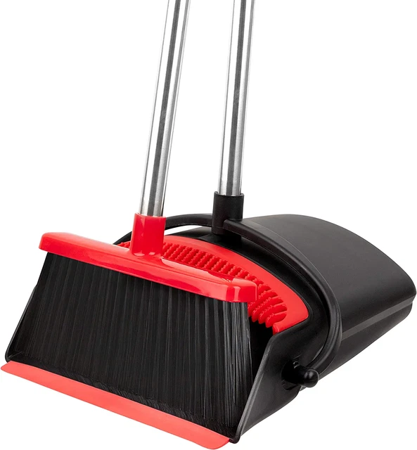 Broom and Dustpan Set - Strongest NO MORE TEARS 80% Heavier Duty - Upright Stand