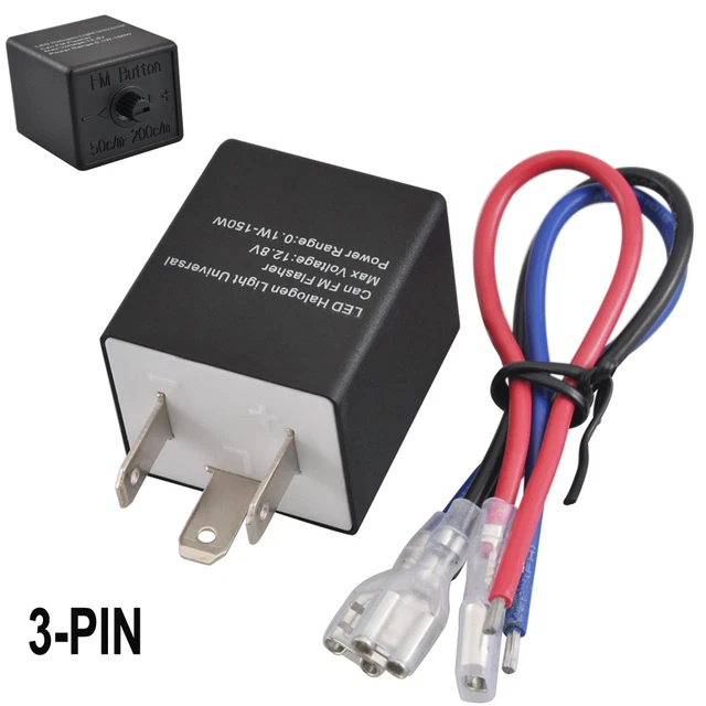 3 PIN ADJUSTABLE Flasher Rate LED Indicator Relay Car Bike Turn Signal