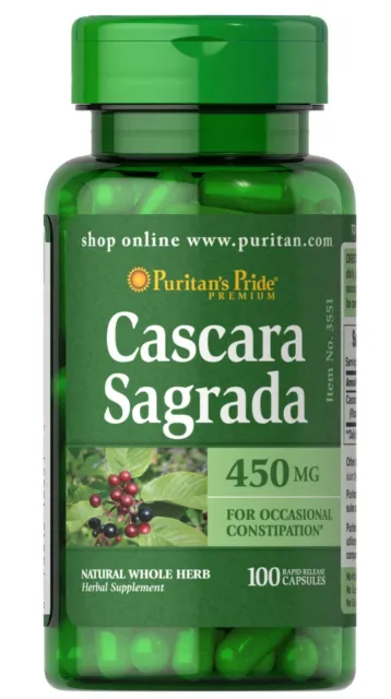 Puritans Pride Cascara Sagrada 450mg 100/200 Rapid Release Capsules