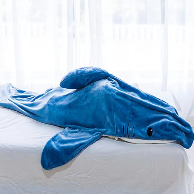 Coperta portatile con cappuccio, morbida, accogliente, sacco a pelo squalo,