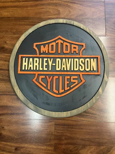 Wood Harley Davidson Motor Cycles Round Sign / Motor City Wood Carving