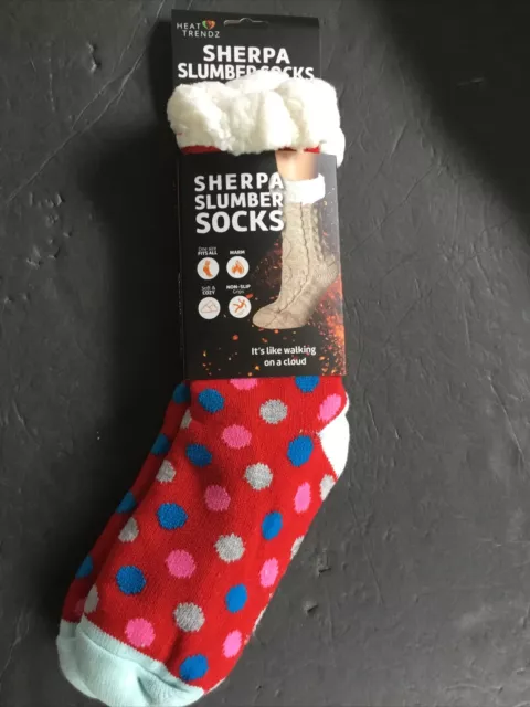 NWT Heat Trendz Sherpa Slumber Socks 1 Size Fits All Multicolor Polkadot Unisex