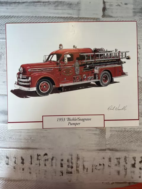 1953 Bickle Seagrave  Fire Truck Pumper Art Print Calendar Ad 12"x9.5"