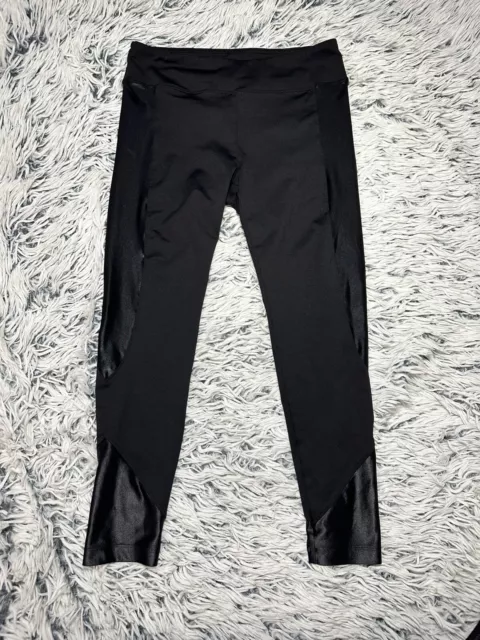 KORAL Black Lustrous Curve Mid Rise Crop Paneled Leggings Shine Size Large