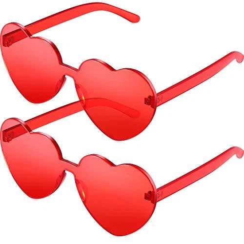 2 Pieces Heart Shape Rimless Sunglasses Transparent Candy Color