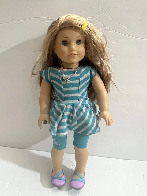 American Girl Doll Blonde Hair Blue Eyes with AG Clothes Shoes Necklace