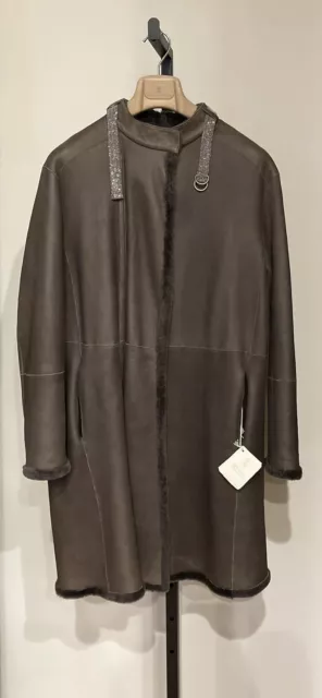 Brunello Cucinelli Reversible Leather Fur Coat Jacket Monili Embellished IT44/M