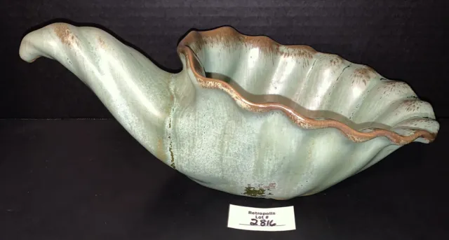 Frankoma Pottery Prairie Green Cornucopia Vase Horn Of Plenty Rare Ada Clay Vtg