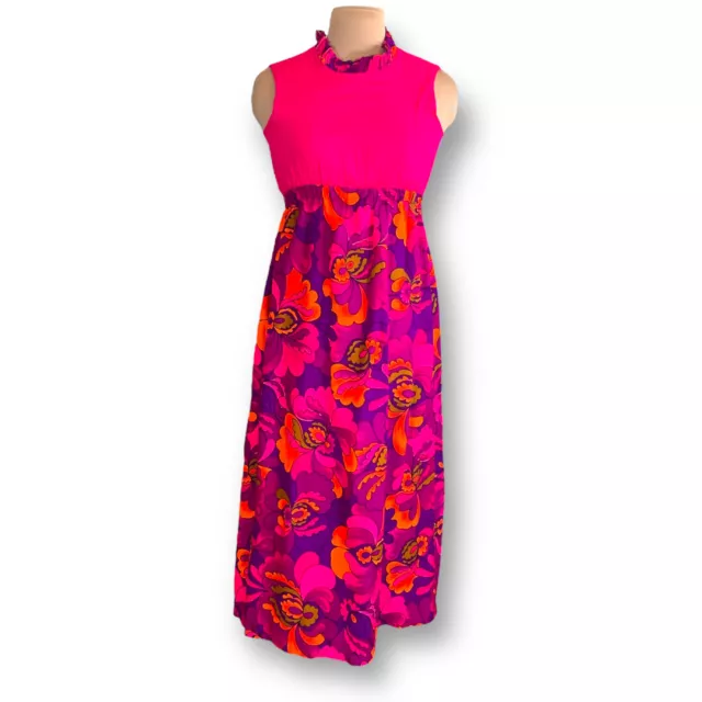 Vintage Liberty House Of Hawaii Vibrant Multicolored Mod Maxi Sleeveless Ruffle