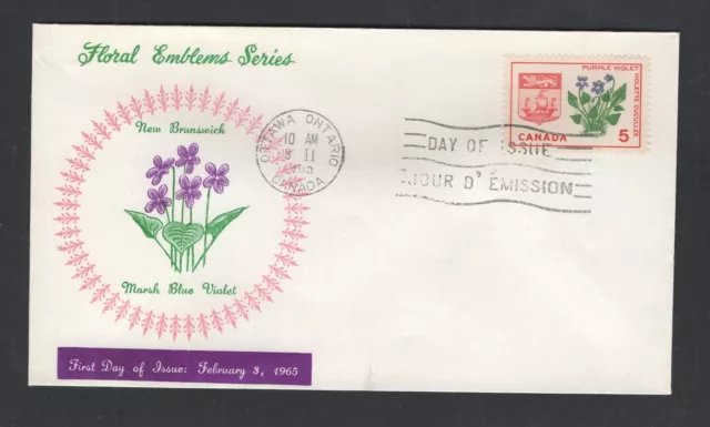 Canada #421 (1965 New Brunswick Violet flower)  FDC Personal cachet unaddressed