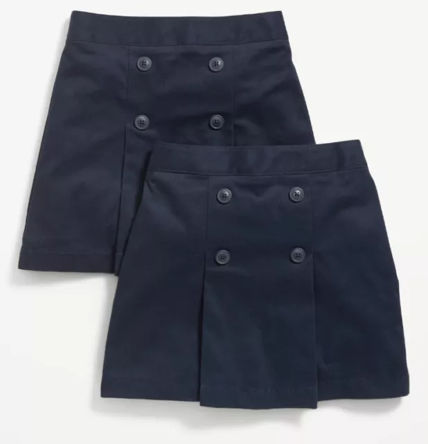 Old Navy Girls 10-12 PLUS Uniform Skorts Skirt Shorts NAVY BLUE Set of 2 #38222