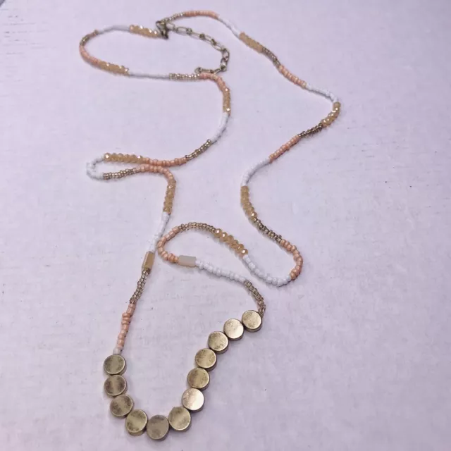 Necklace Seed Bead White Pink peach Gold Tone 30-33"