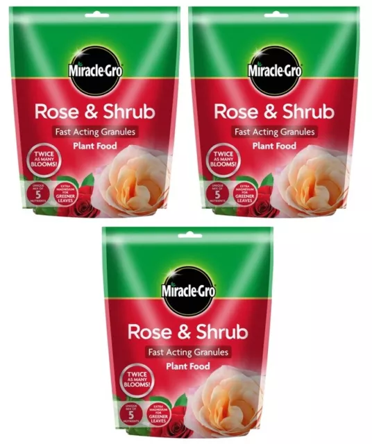 3 Miracle-Gro Rose Shrub Plant Food Fertiliser Granules Magnesium Nutrients 750g