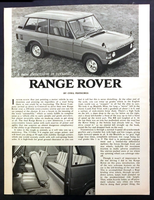 1970 Land Rover Range Rover 4WD Road Test Technical Data Photos Review Article
