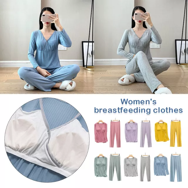 Maternity Feeding Nursing Pajamas Long Sleeve Tops+pants Casual Breastfeeding 1x