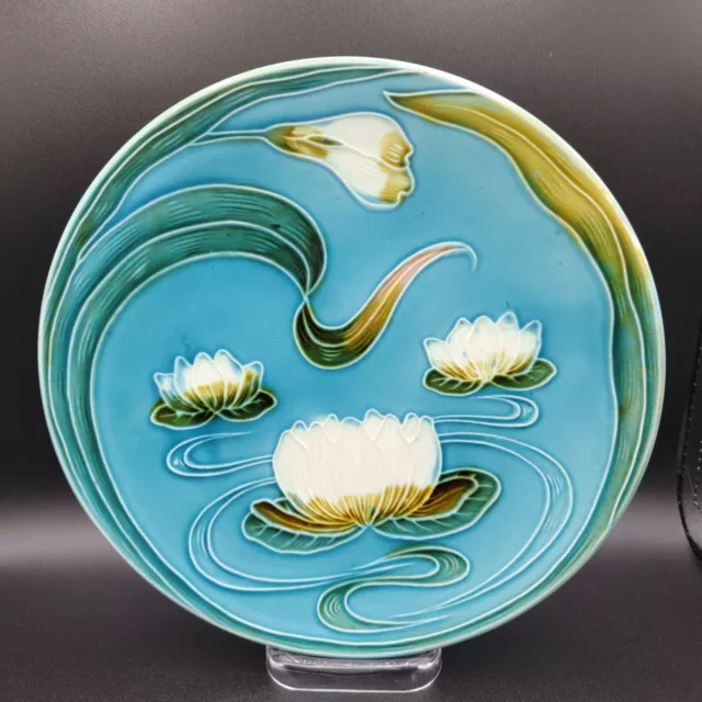 Vintage Baden G S Zell Art Nouveau Majolica Lotus Water Lilies Plate