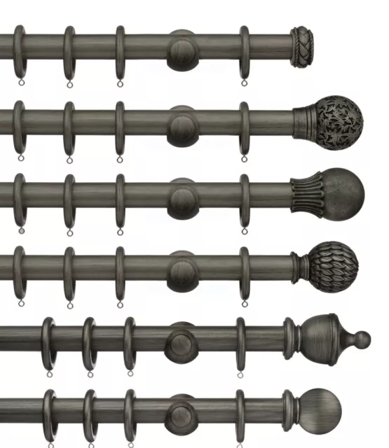 Integra MASTERPIECE 35mm Wooden Curtain Pole Set Wood STANDARD Brackets, Pewter