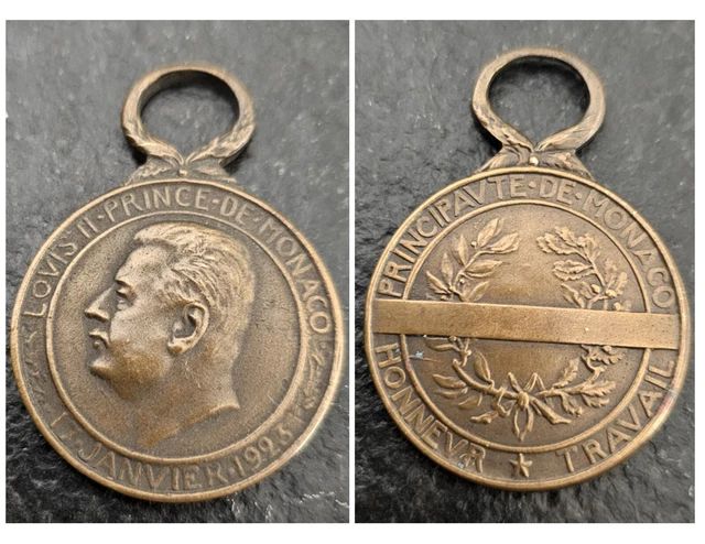 Médaille D'Honneur Du Travail Monaco Louis II 1923 - Pièce De Collection Historique, Occasion